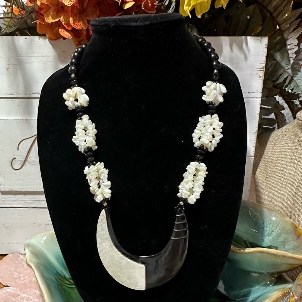 Beautiful Handcrafted Mother of Pearl & Black Statement Necklace
